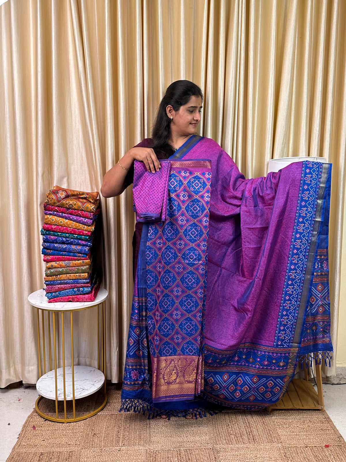 Kanchi border Patola semi silk 3 piece set - HBP3