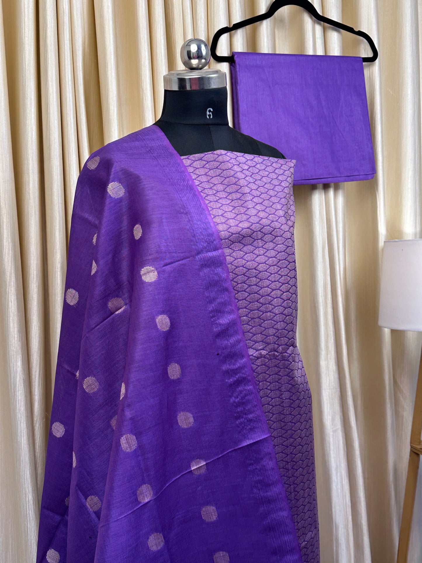Semi matka tussar [REBECCA PURPLE ]3 piece set