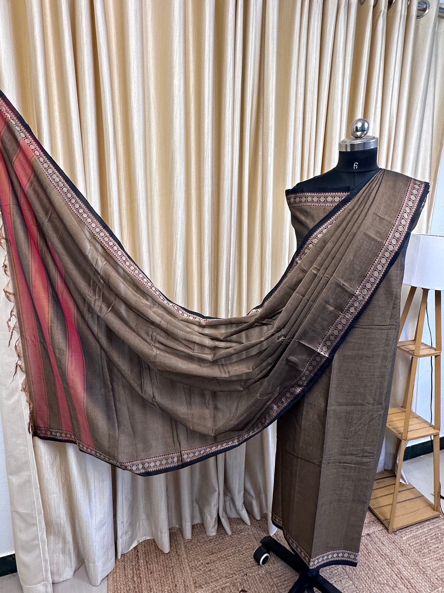 IVAL - Narayanpet dress material small border- bronze black