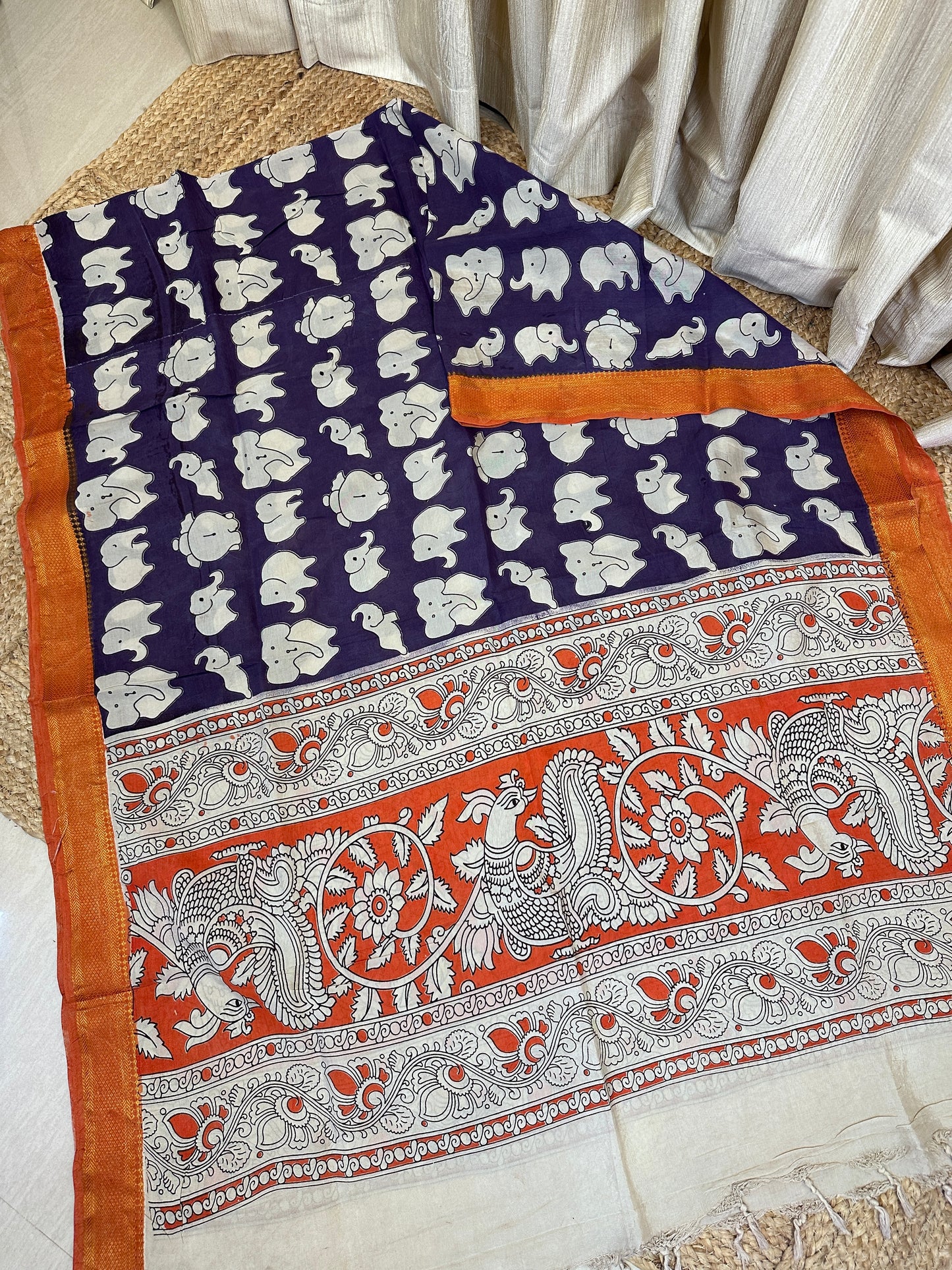 Chennuri silk Kalamkari duppata Elephant - Violet