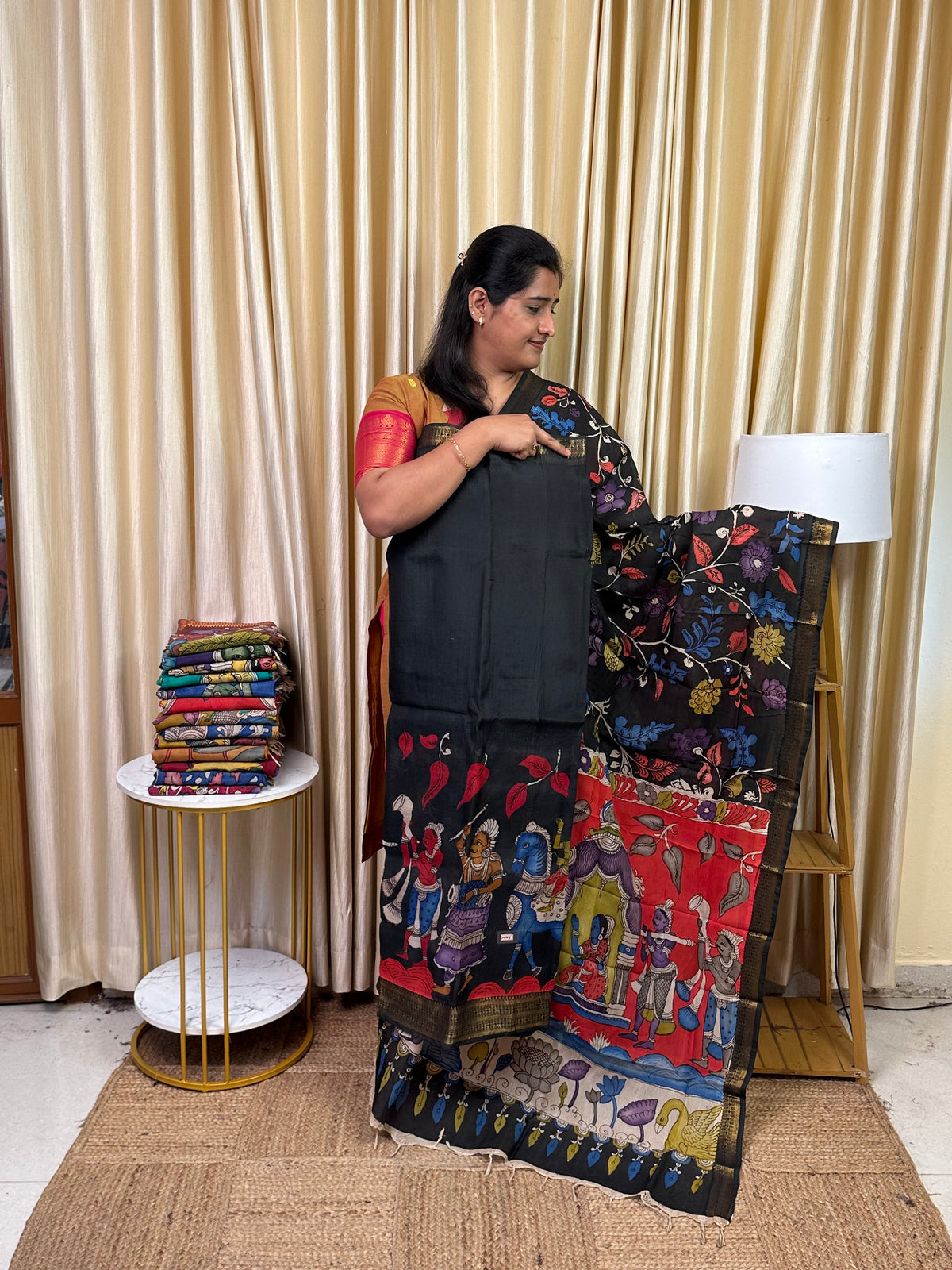 Authentic pen kalamkari Mangalgiri Border  Handsketched dress material - MPK6