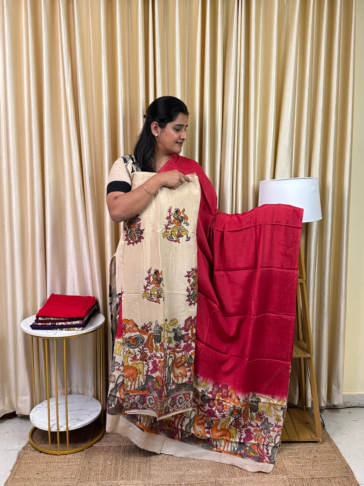 Kalamkari block printed Banglore silk 2 piece set-BSK2