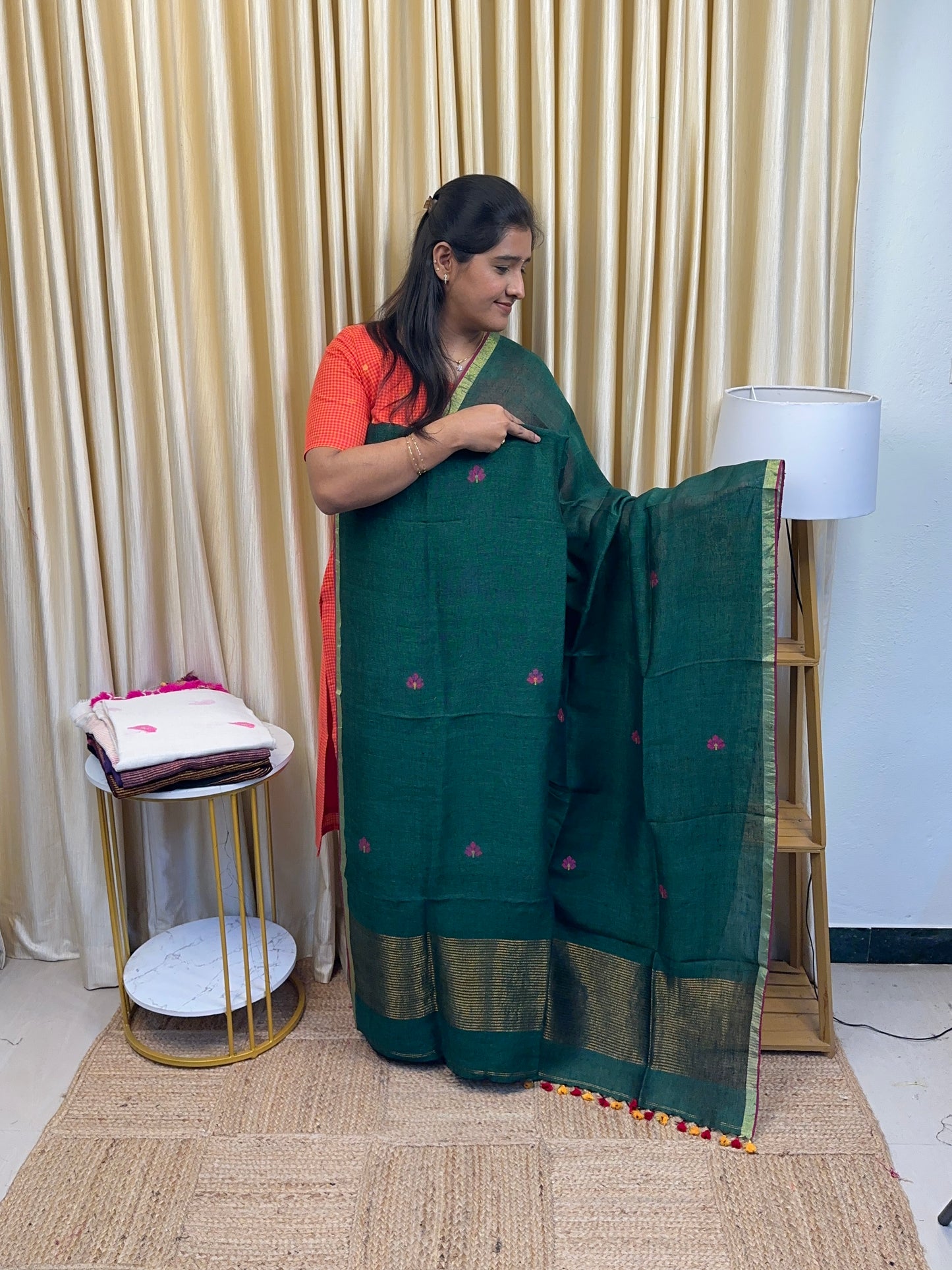 ZARA Arali Linen Jamdhani [handwork ] -Emerald