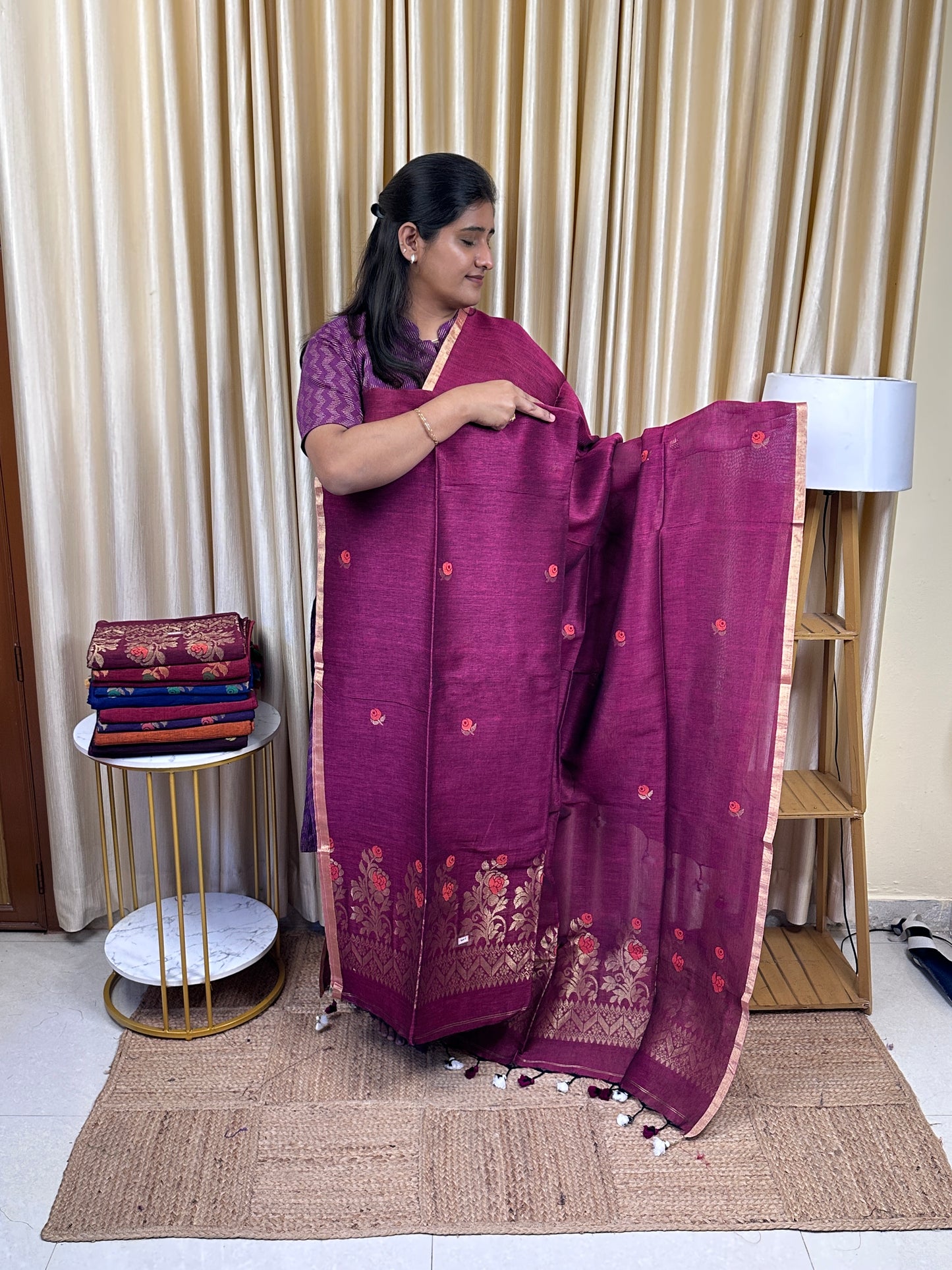Linen Banarasi Jamdhani handloom JAM5