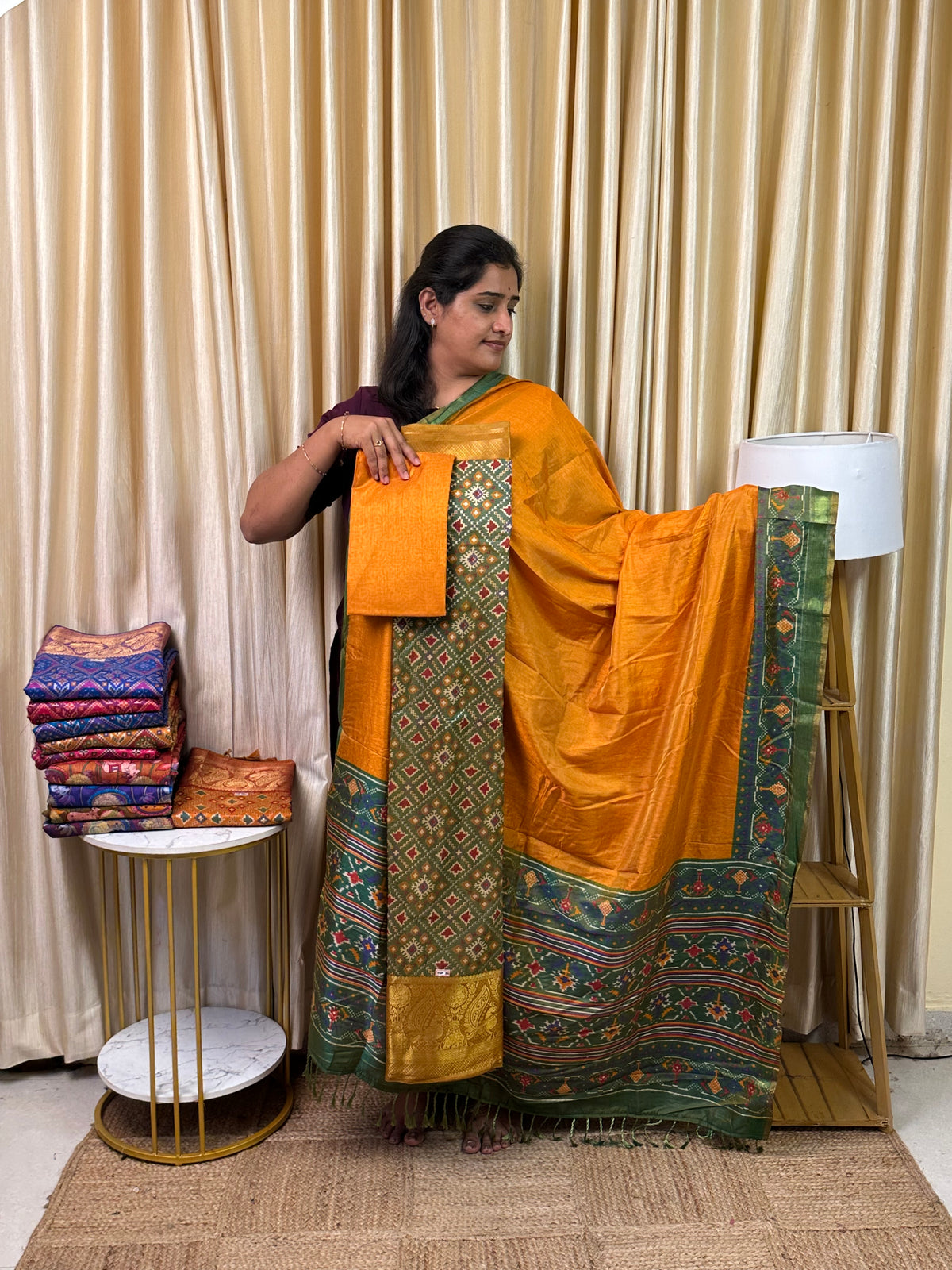 Kanchi border Patola semi silk 3 piece set - HBP29