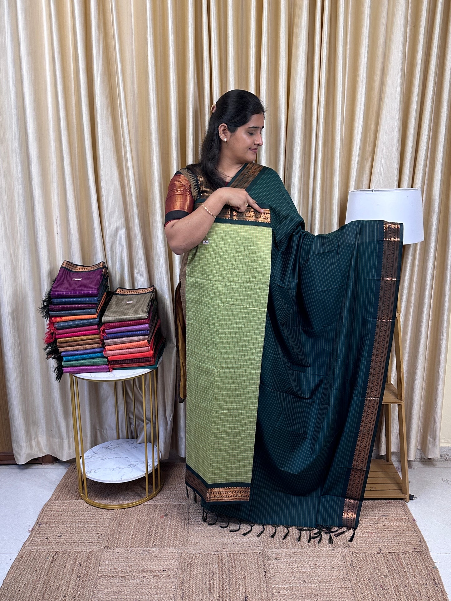 Kalyani checks silk by cotton 2 piece set - 4