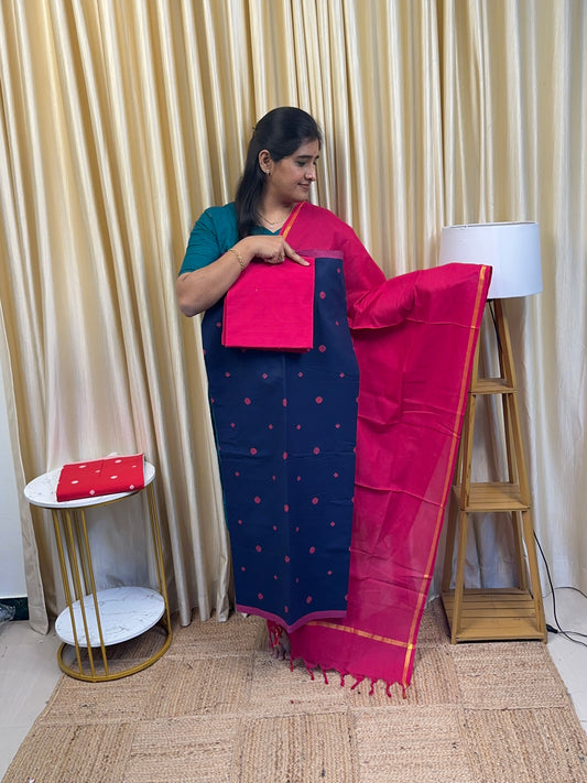 South  cotton heavy count Retro dots Blue [3 piece set]