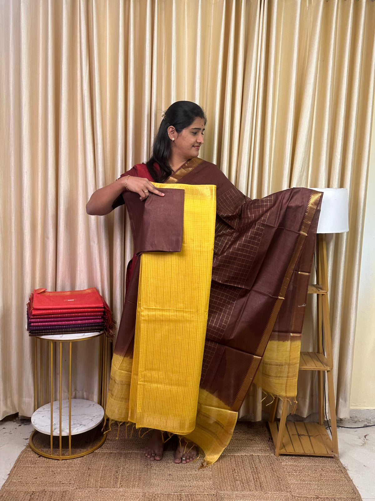 Mangalgiri Mini check silk cotton 3 piece set - SCH3
