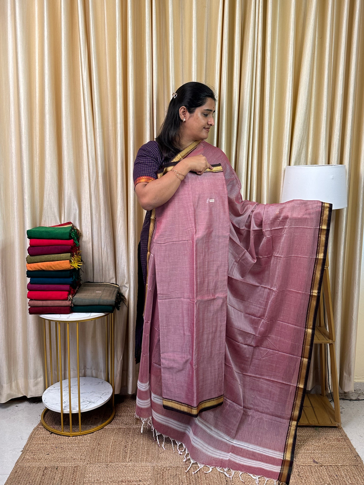Narayanpet  small border Mercerised cotton (4.5 m Top)-NILA101