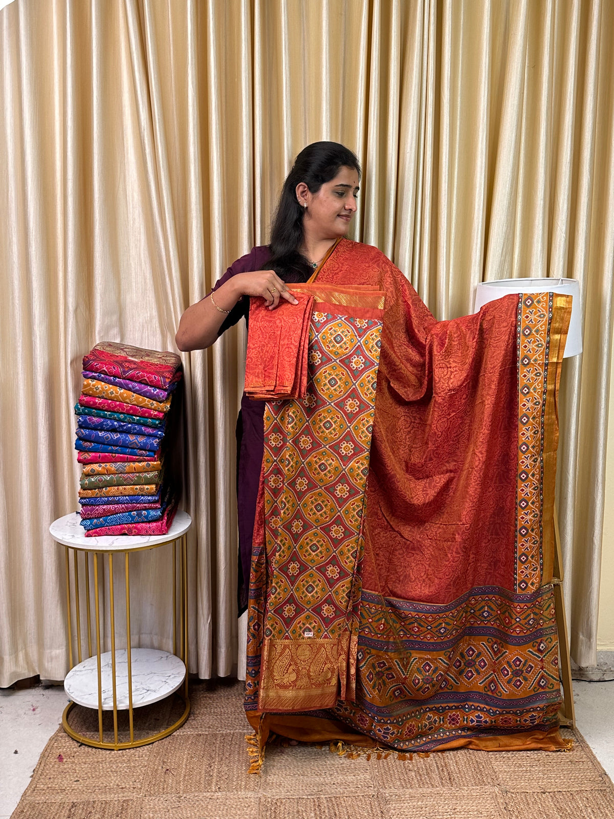 Kanchi border Patola semi silk 3 piece set - HBP4