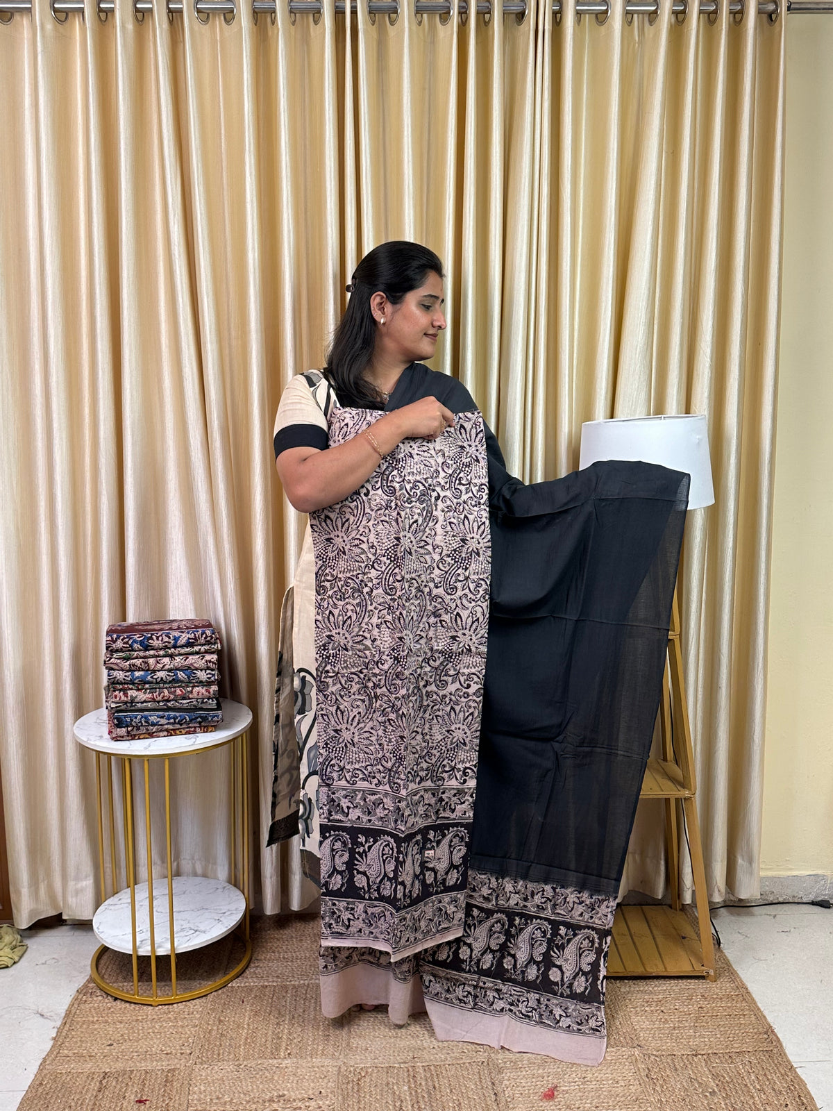 Kalamkari block printed cotton 2 piece set-KBP4