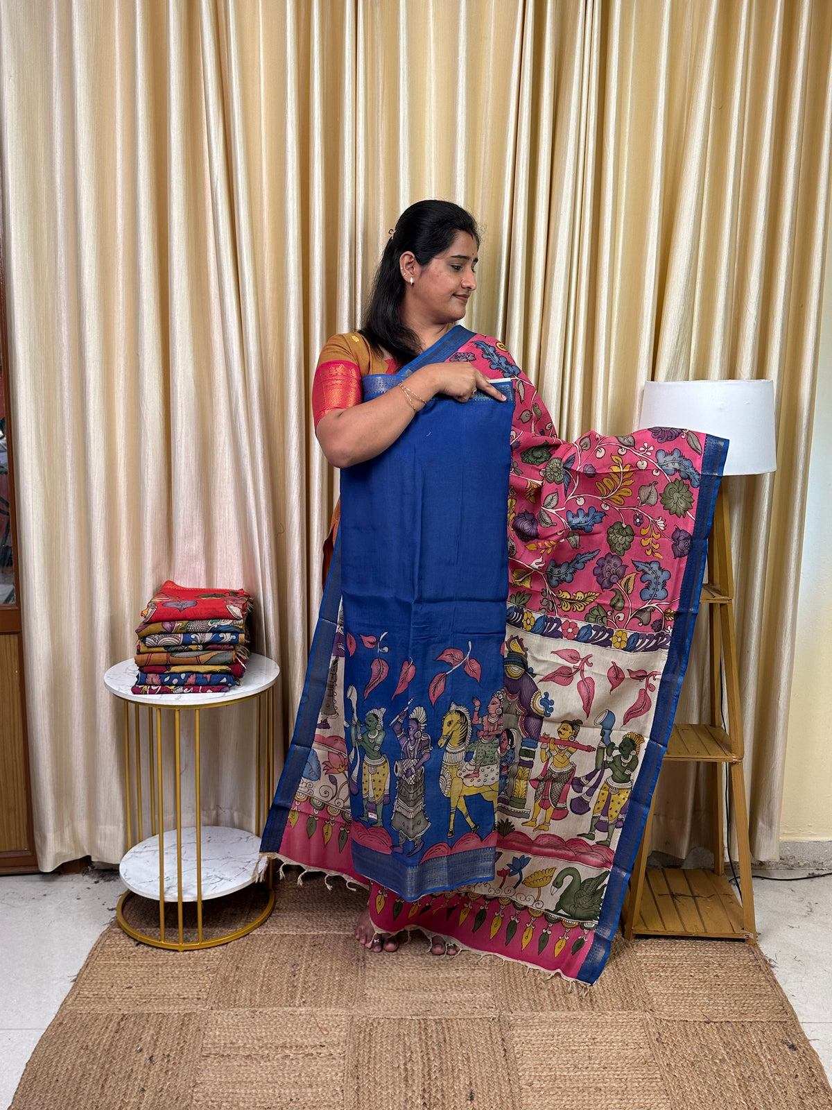 Authentic pen kalamkari Mangalgiri Border  Handsketched dress material - MPK12