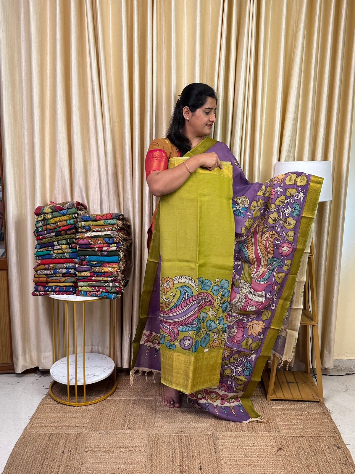 Authentic pen kalamkari kanchi Border  Handsketched dress material - KPK3