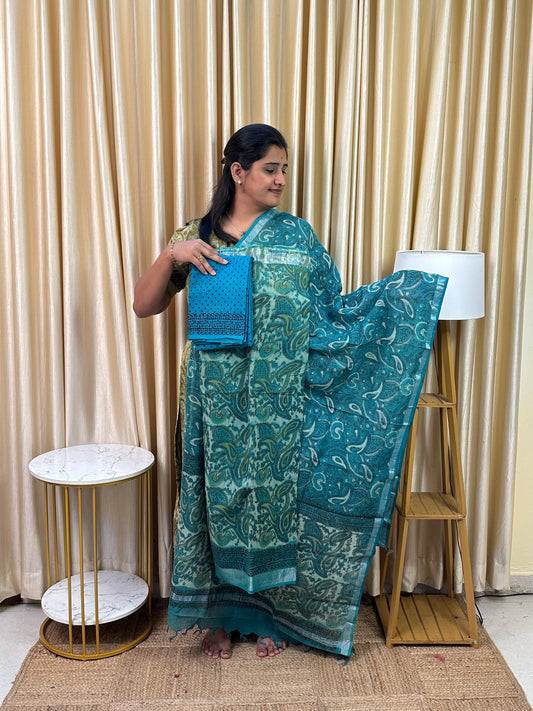 Linen cotton Block printed 3 piece set -8