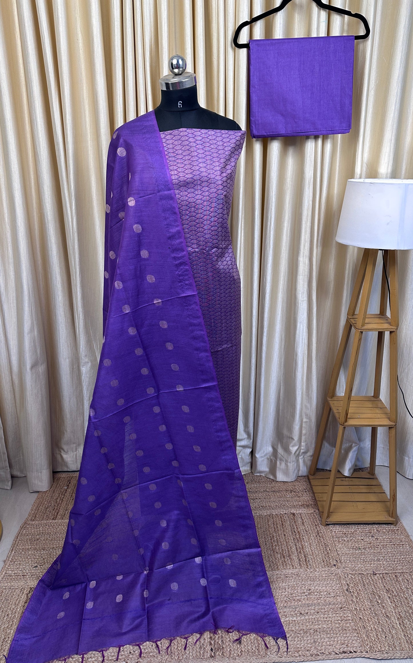 Semi matka tussar [REBECCA PURPLE ]3 piece set