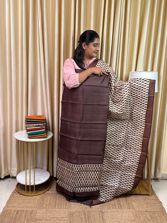 Pure handloom Tussar silk hand block printed dress material-TSB 3
