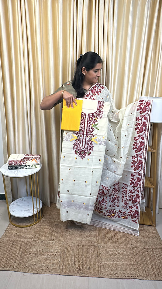 Jamdhani 3 piece set silk cotton (handwork) -JAL6