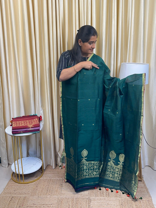 Linen Jamdhani [Handwork] Nira-Emerald