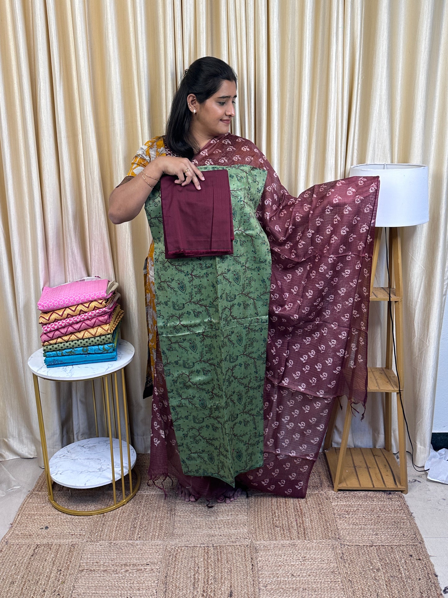 Jute by cotton block printed 3 piece set- JTC 2