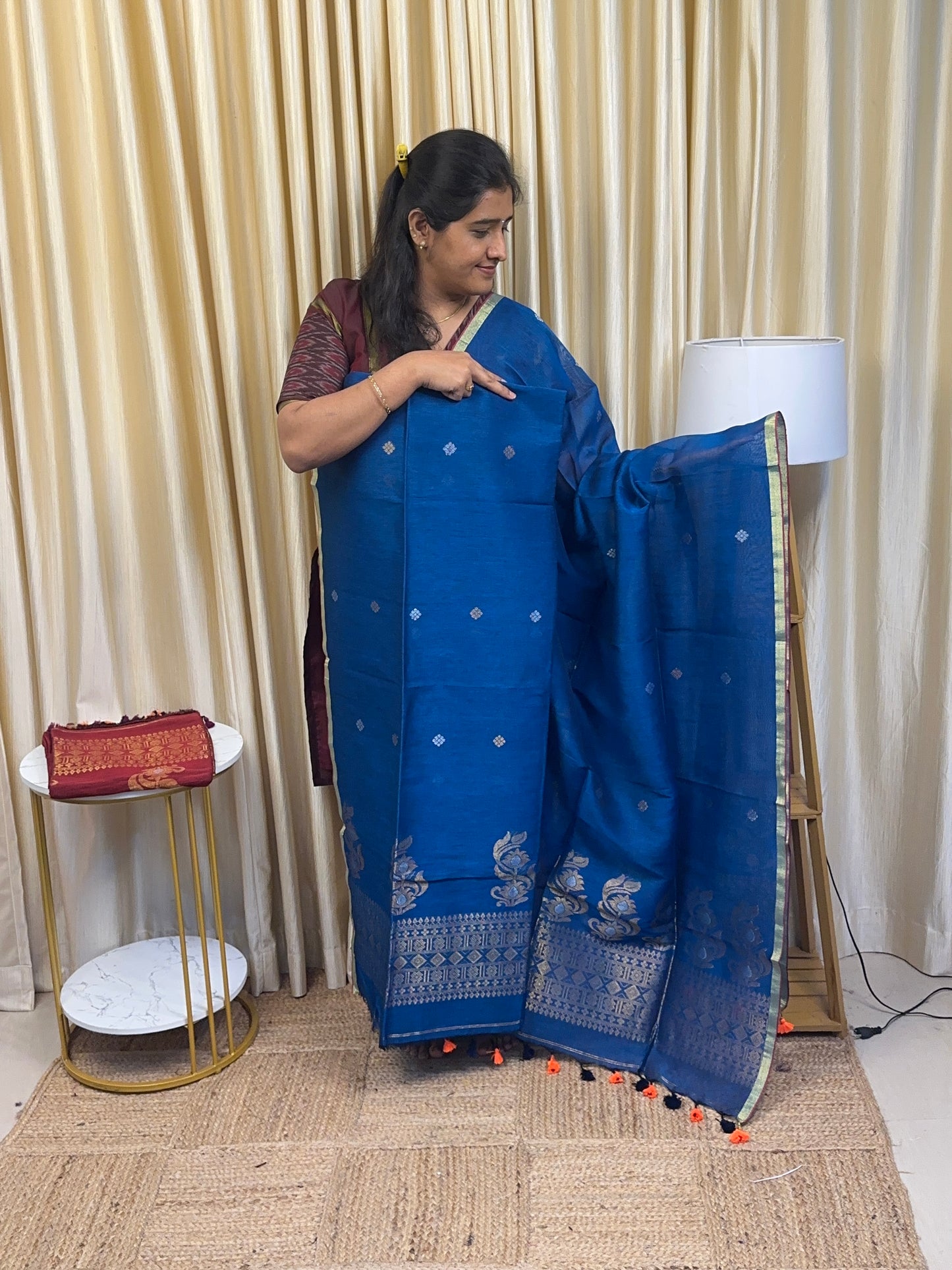 Swastik linen Jamdhani handwork - Blue