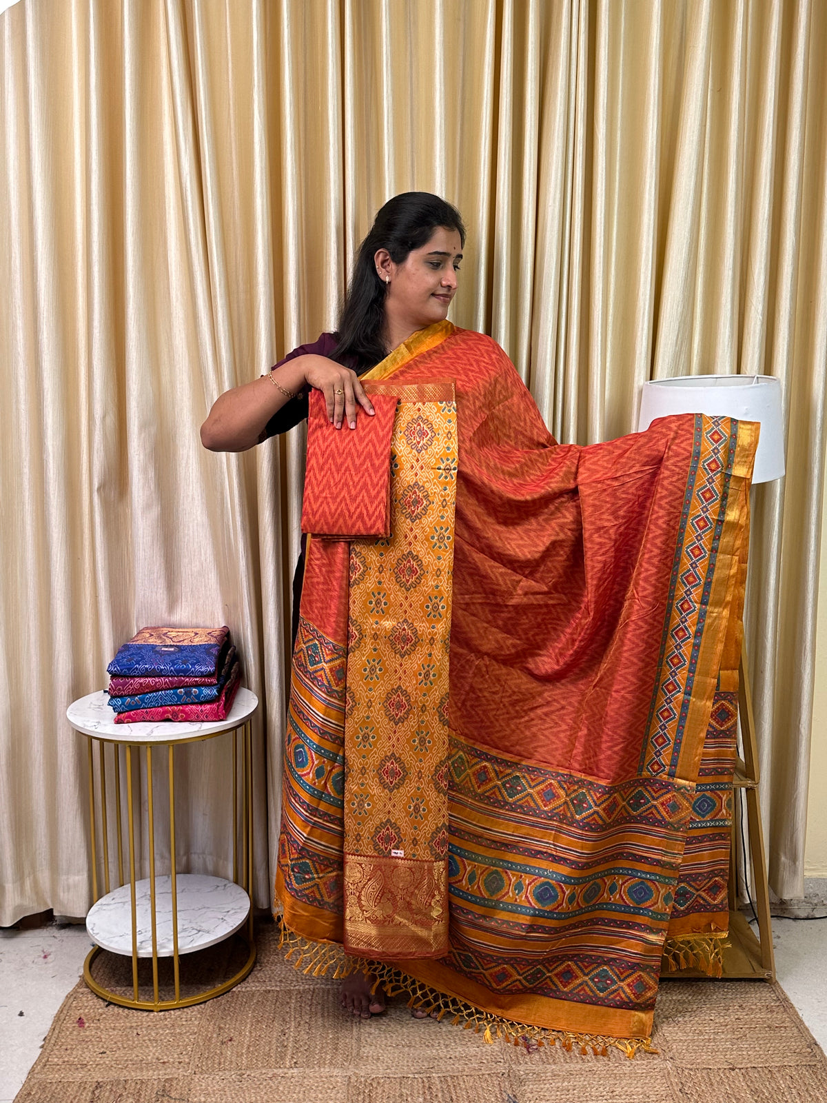 Kanchi border Patola semi silk 3 piece set - HBP16
