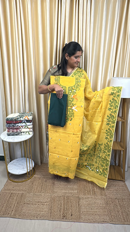 Jamdhani 3 piece set silk cotton (handwork) -JAL2