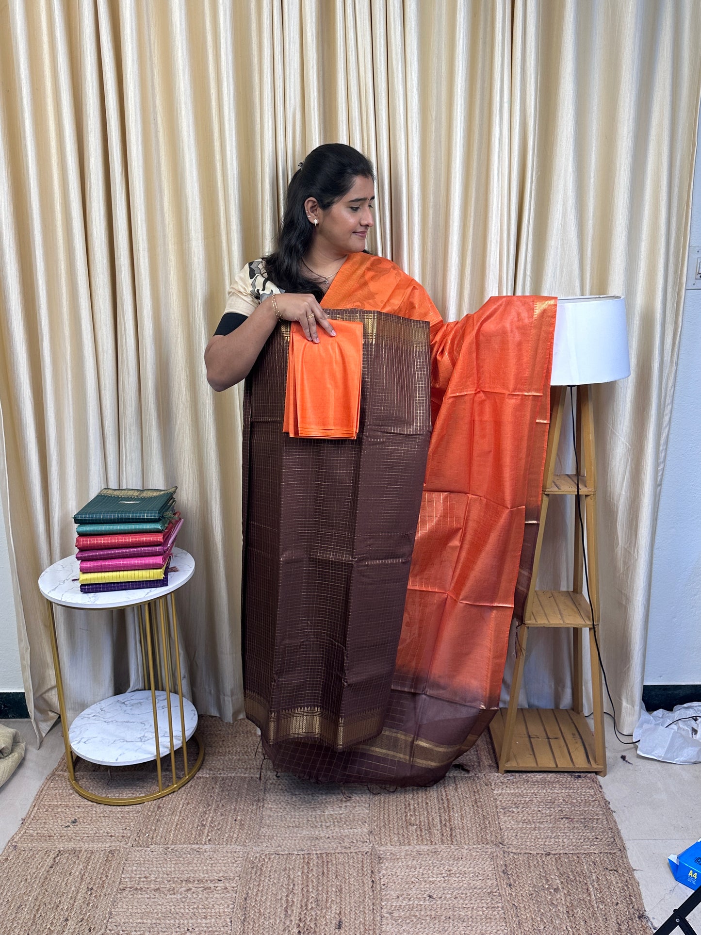 Mangalgiri Mini check silk cotton 3 piece set -MCH2