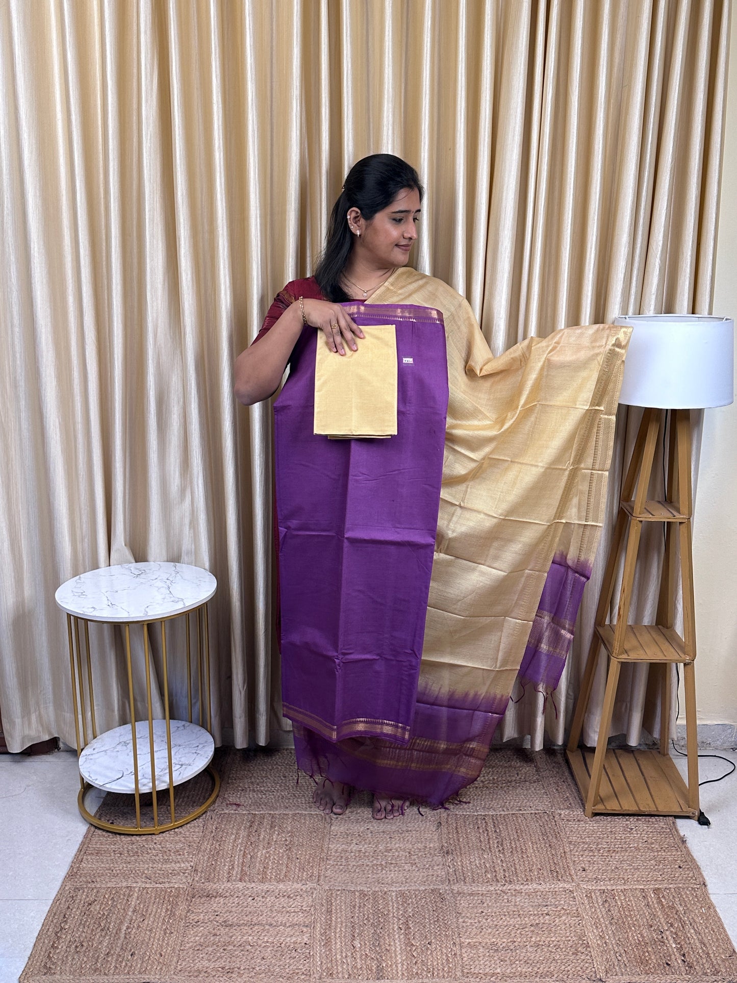 Mangalagiri Small border silk cotton 3 piece set MSB-2