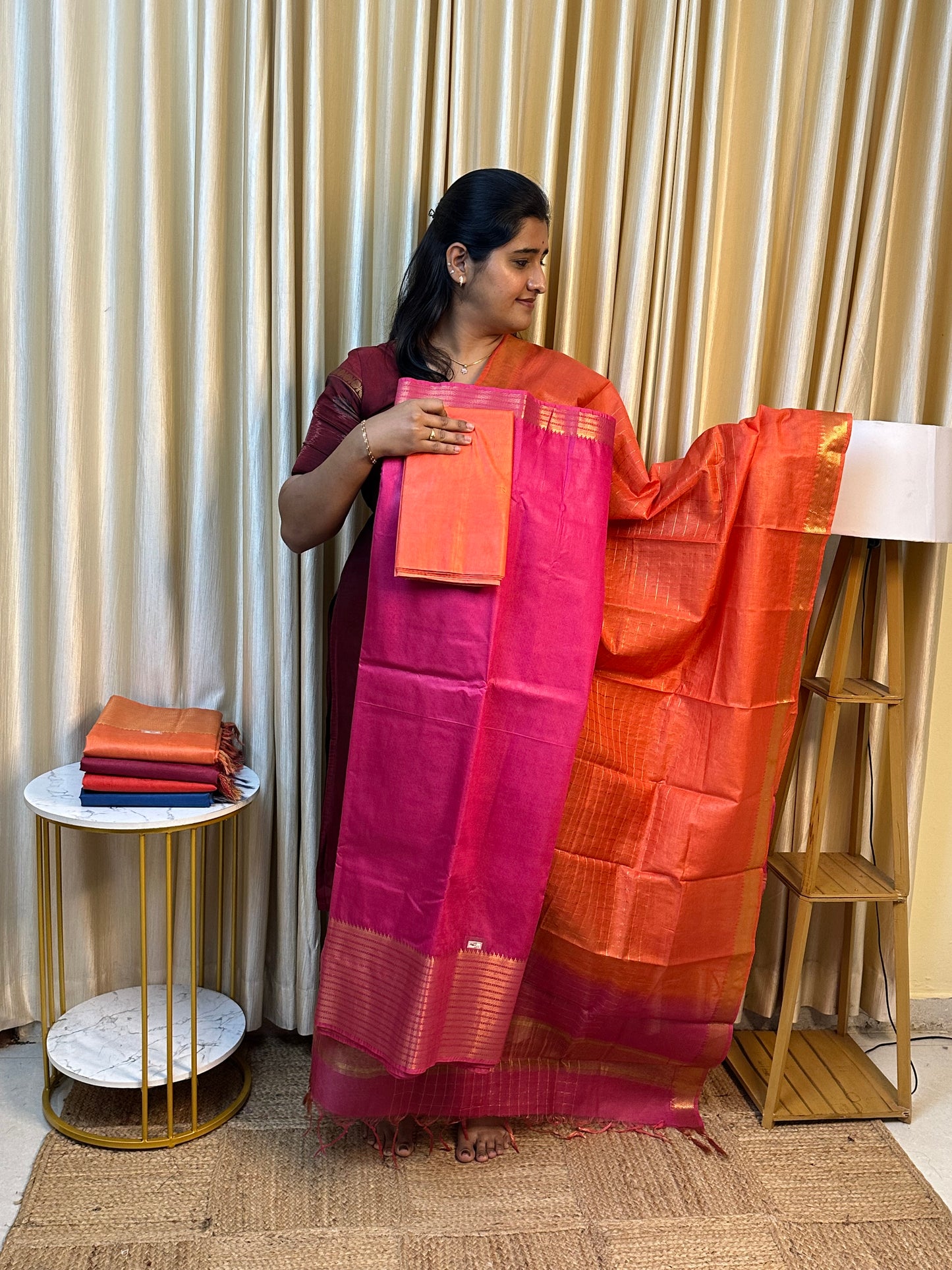 Mangalagiri big border silk cotton 3 piece set-MBD101