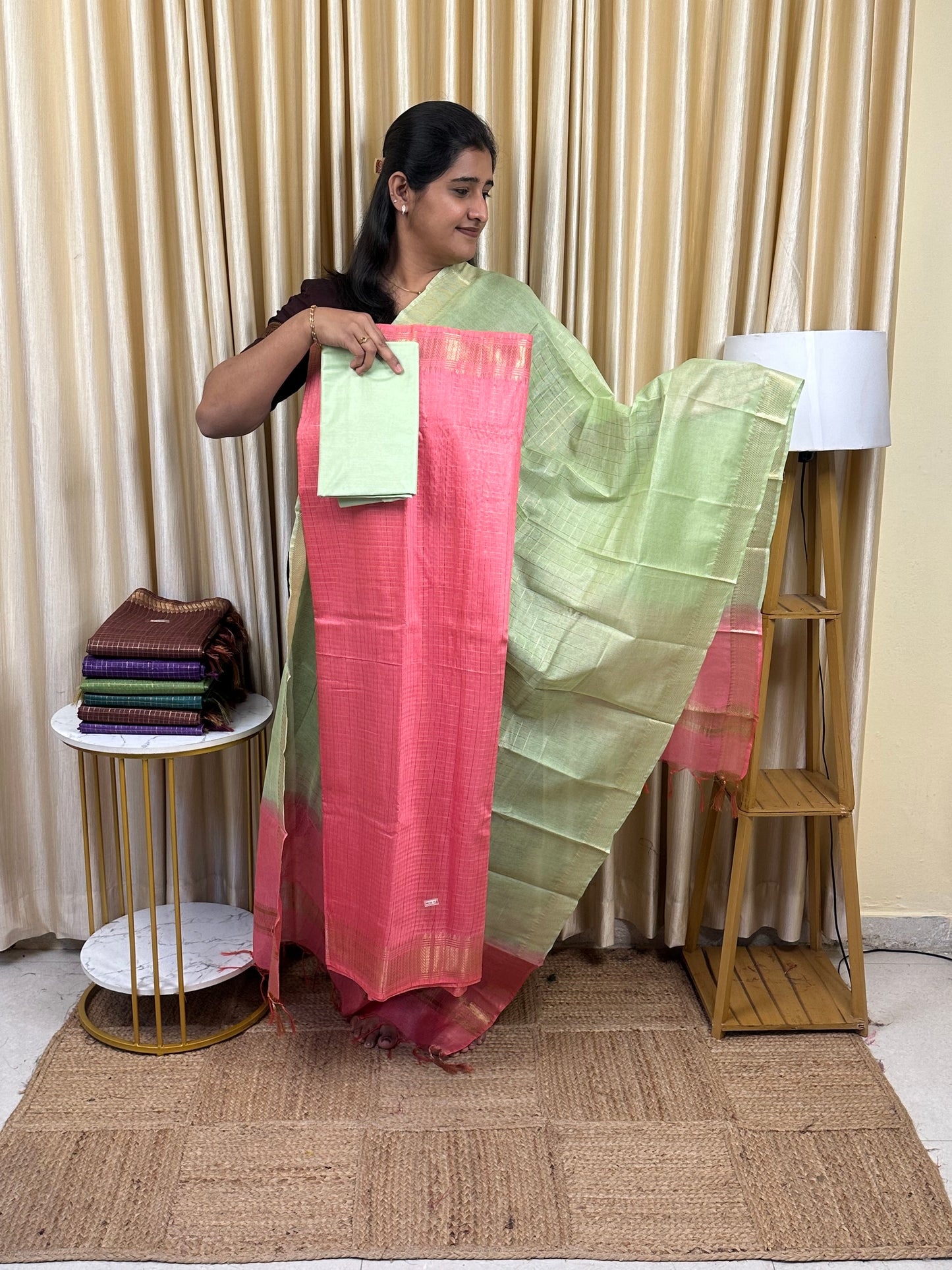 Mangalgiri Mini check silk cotton 3 piece set -MCH52