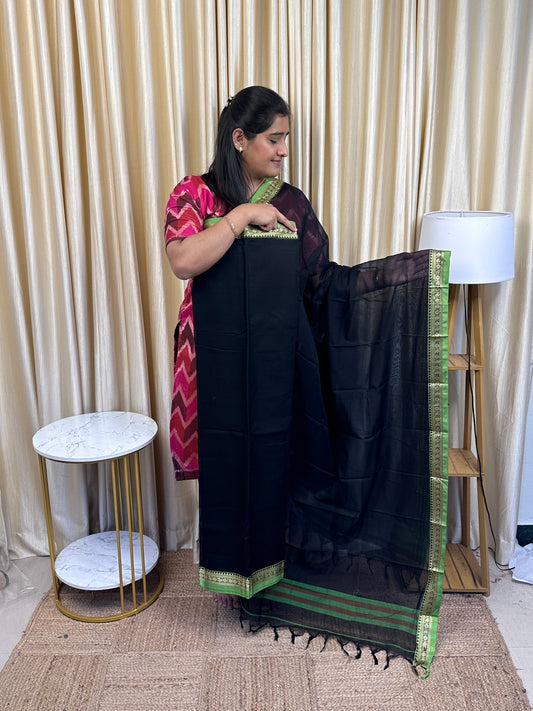 Narayanpet dress material black (2.5m Top)- KAJU 4