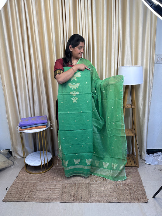 Kadhi cotton 2 piece dress material (Butterfly)- Green