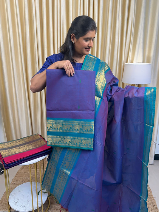 Violet and blue big border Chettinad (with butta)