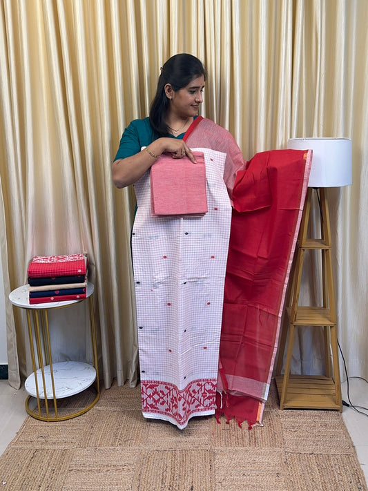 South  cotton heavy count Jamdhani White [3 piece set]