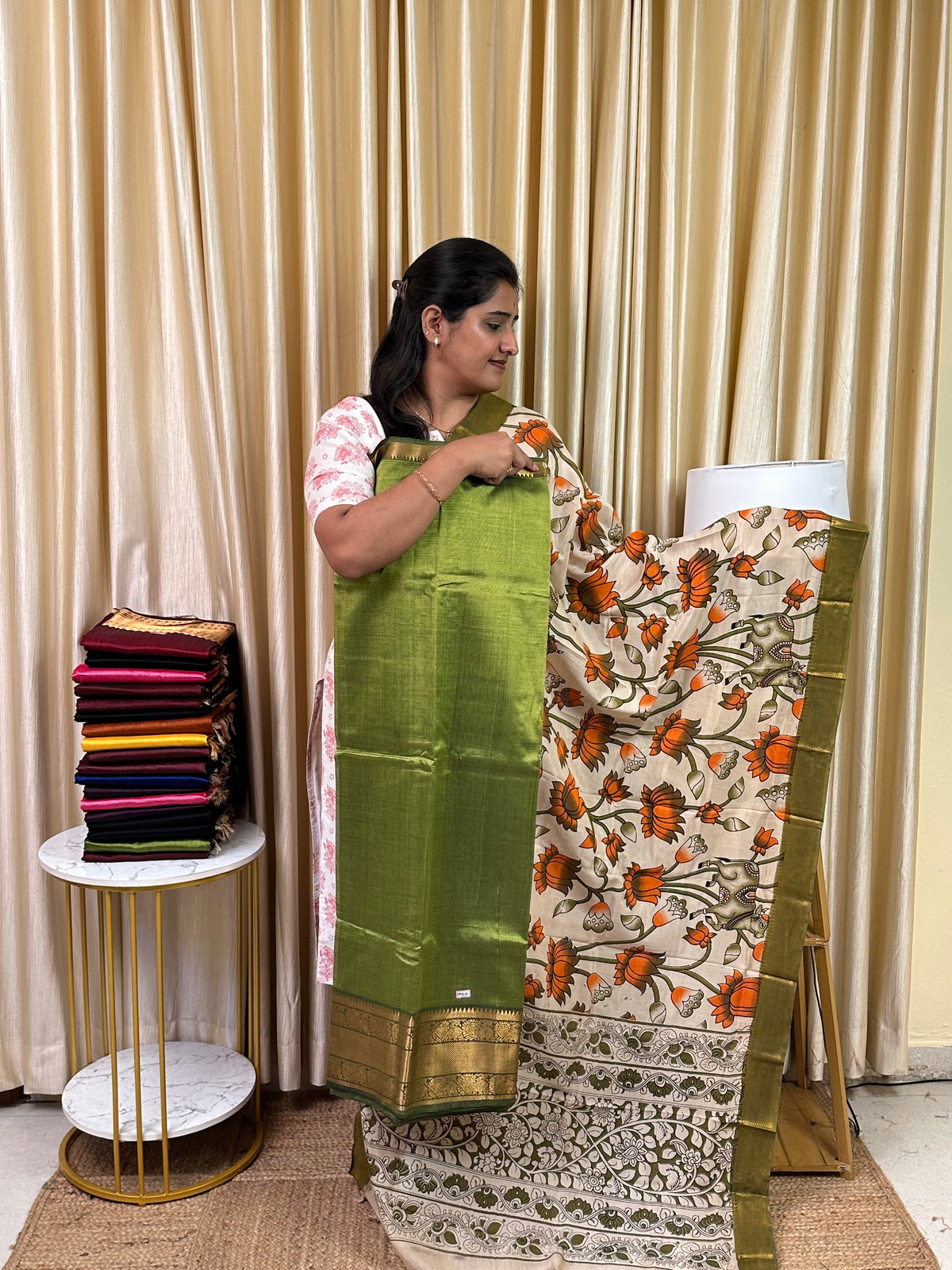 Handloom Mangalgiri Top kalamkari Duppatta-MG10