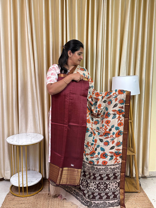 Handloom Mangalgiri Top kalamkari Duppatta-SMG8