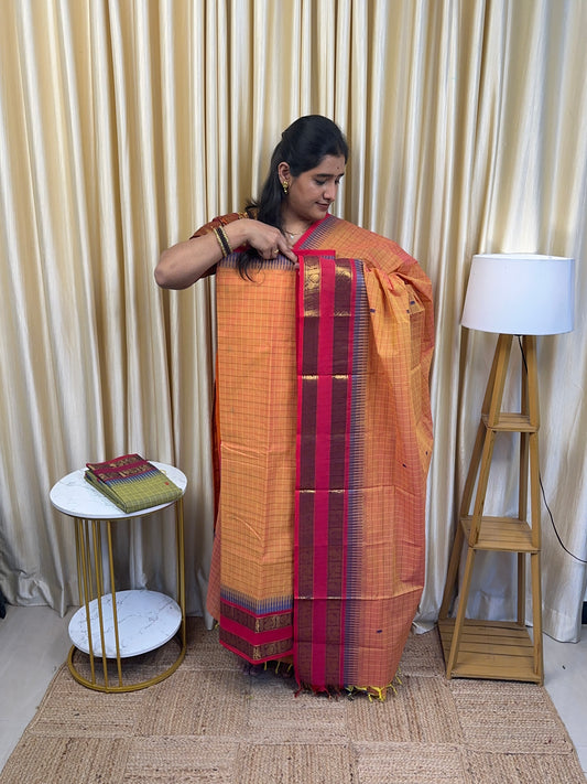 Mayil Kattam Chettinad cotton [orange 2 piece set ]