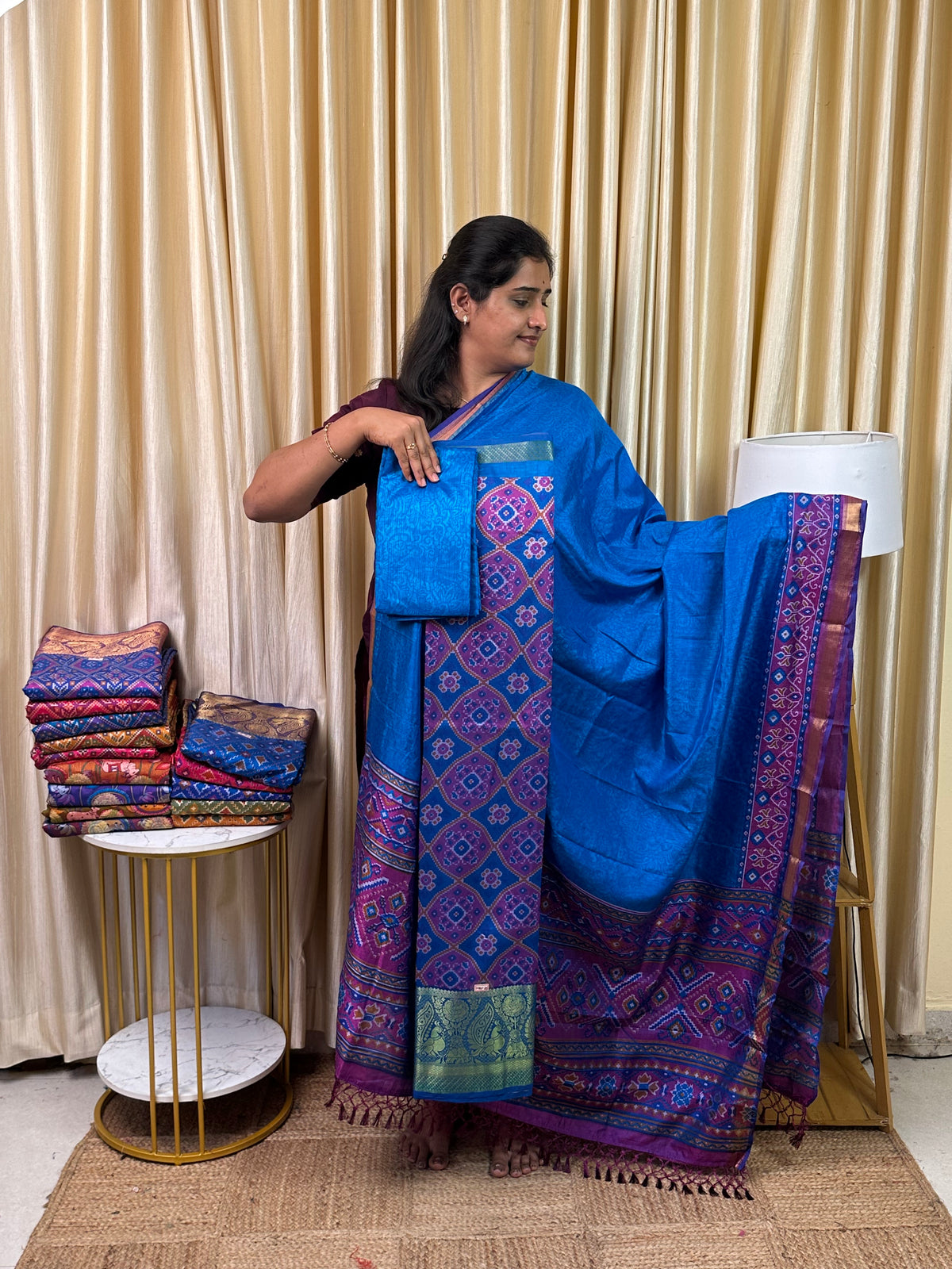 Kanchi border Patola semi silk 3 piece set - HBP25