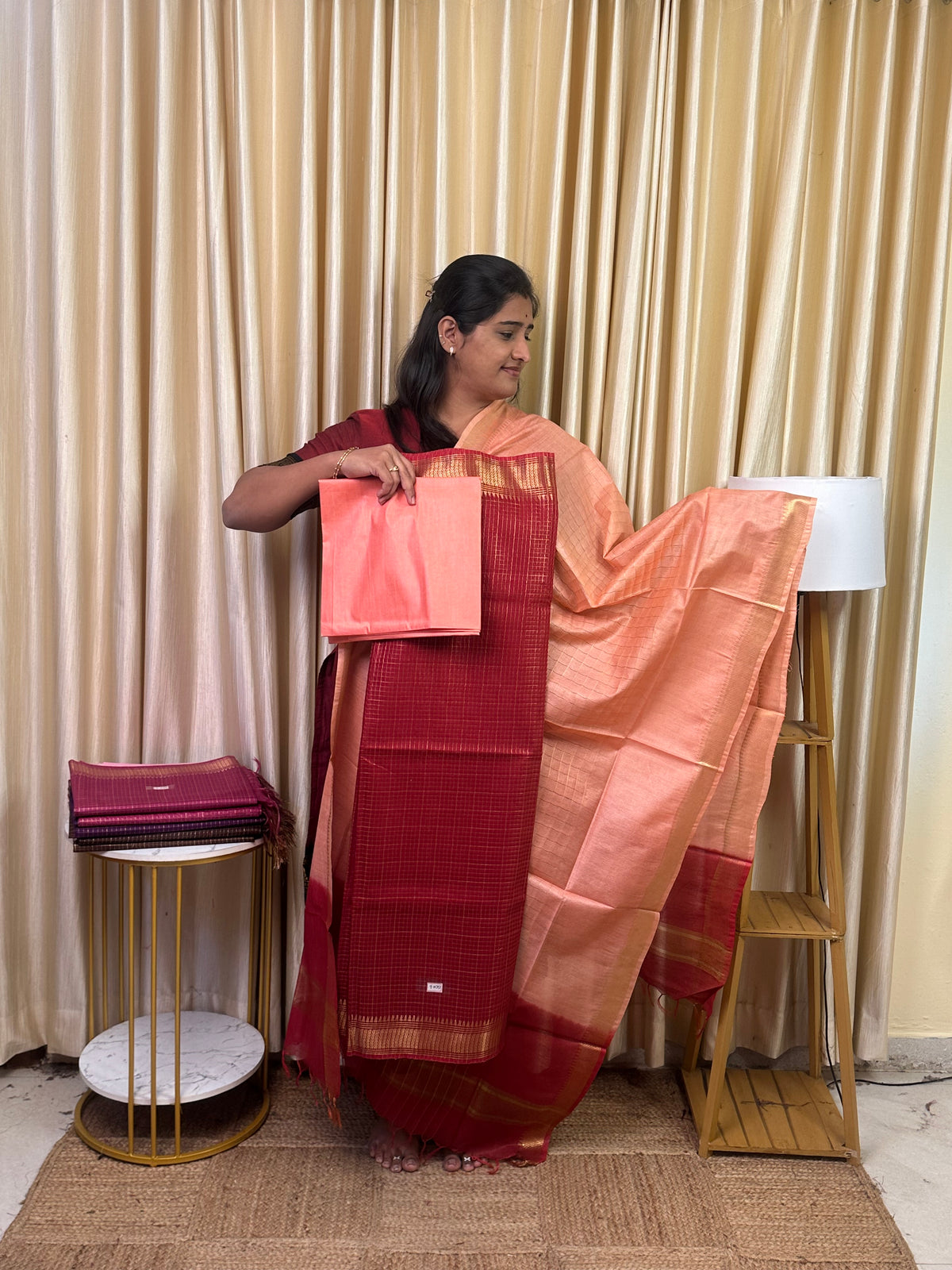 Mangalgiri Mini check silk cotton 3 piece set - SCH6