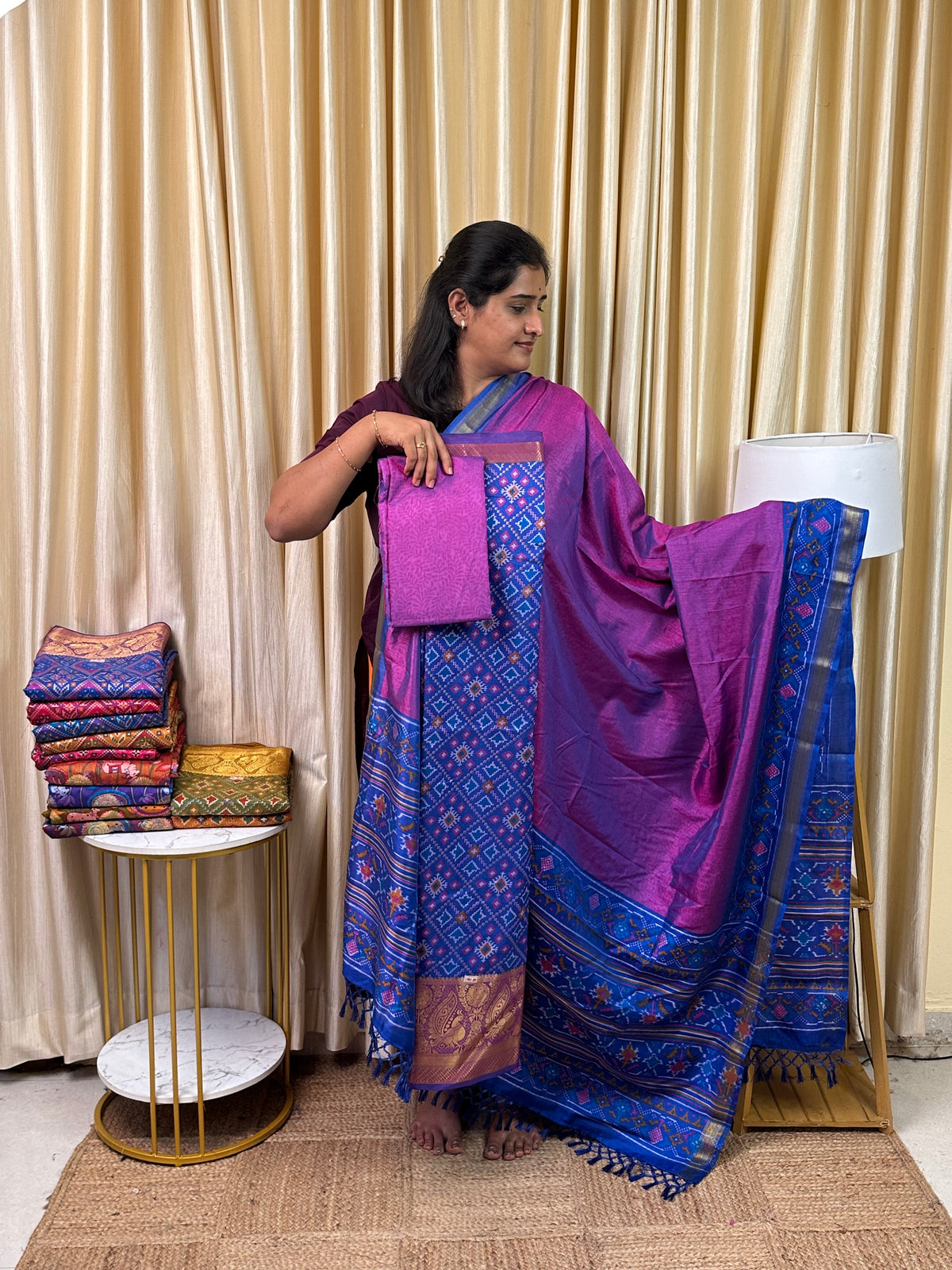 Kanchi border Patola semi silk 3 piece set - HBP28