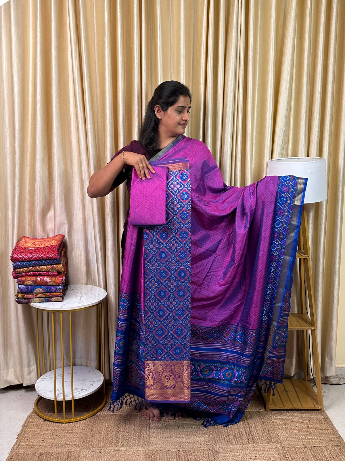 Kanchi border Patola semi silk 3 piece set - HBP31