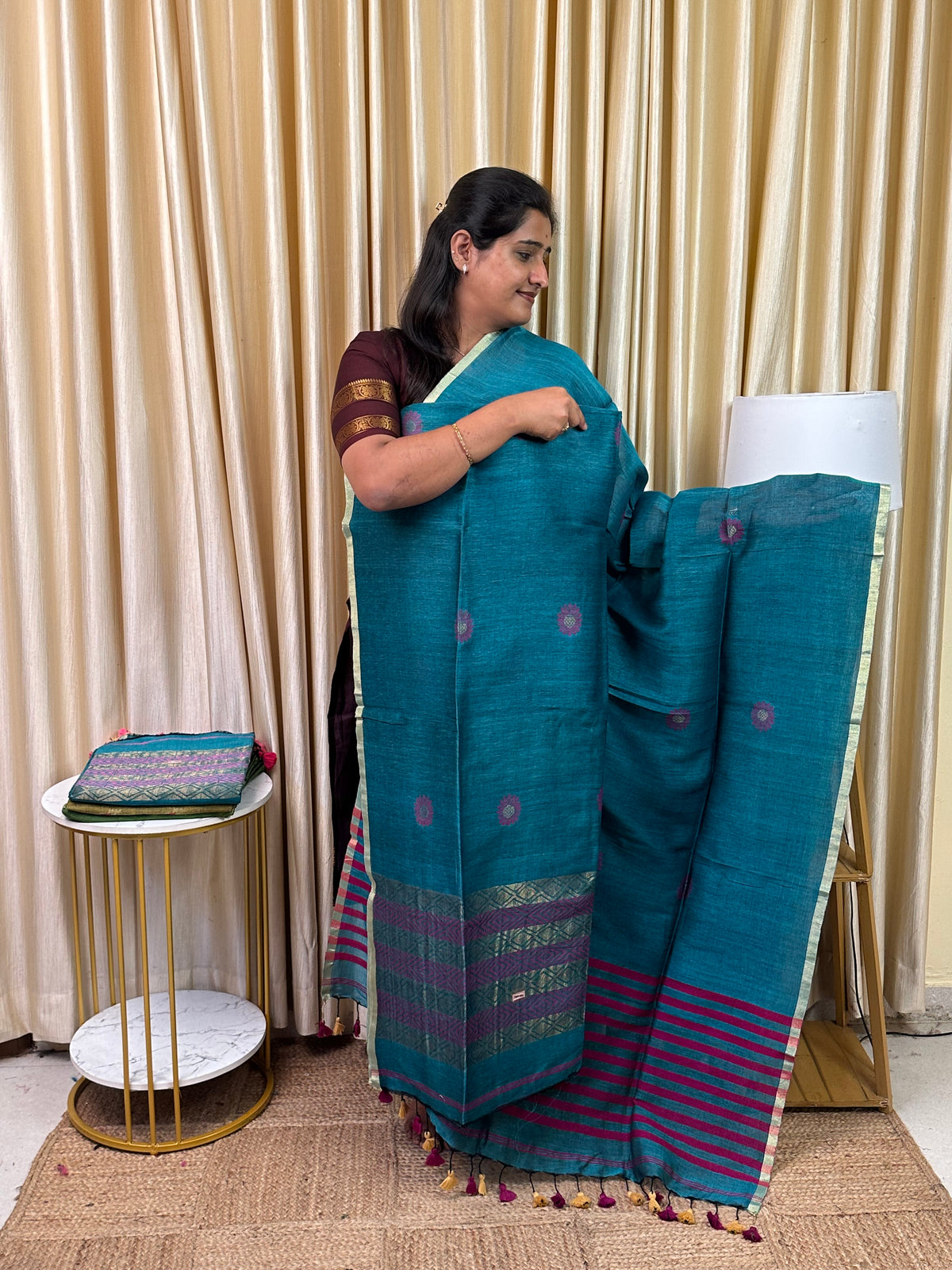 Linen Banarasi Jamdhani handloom JAM102