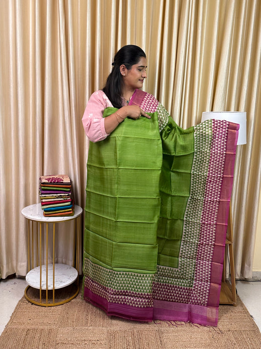 Pure handloom Tussar silk hand block printed dress material-TSB 1
