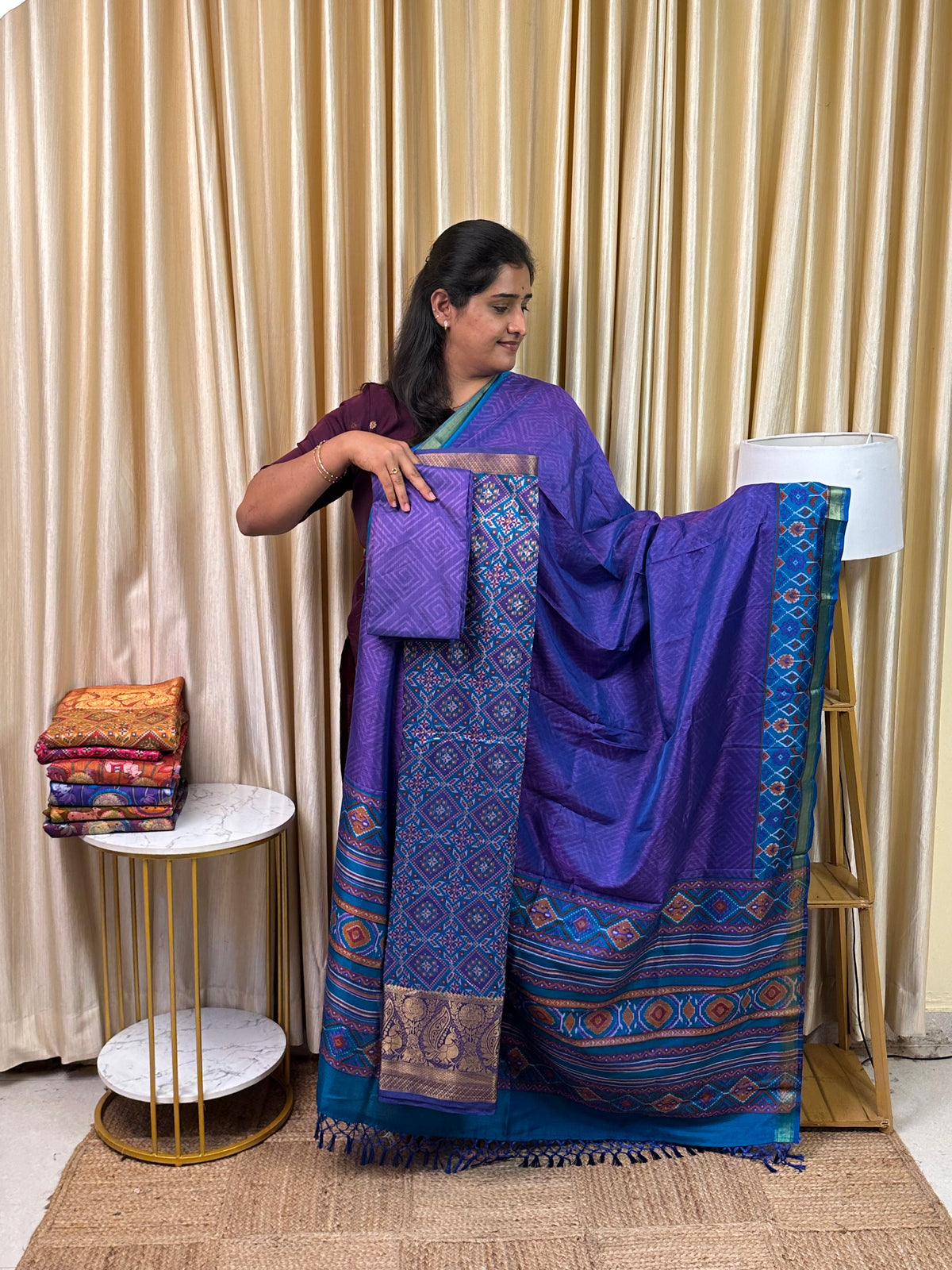 Kanchi border Patola semi silk 3 piece set - HBP33
