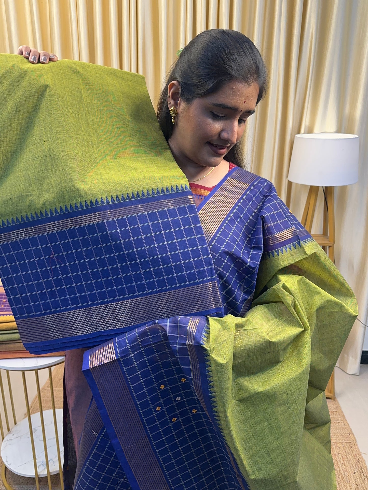 Green and blue Chettinad checked border