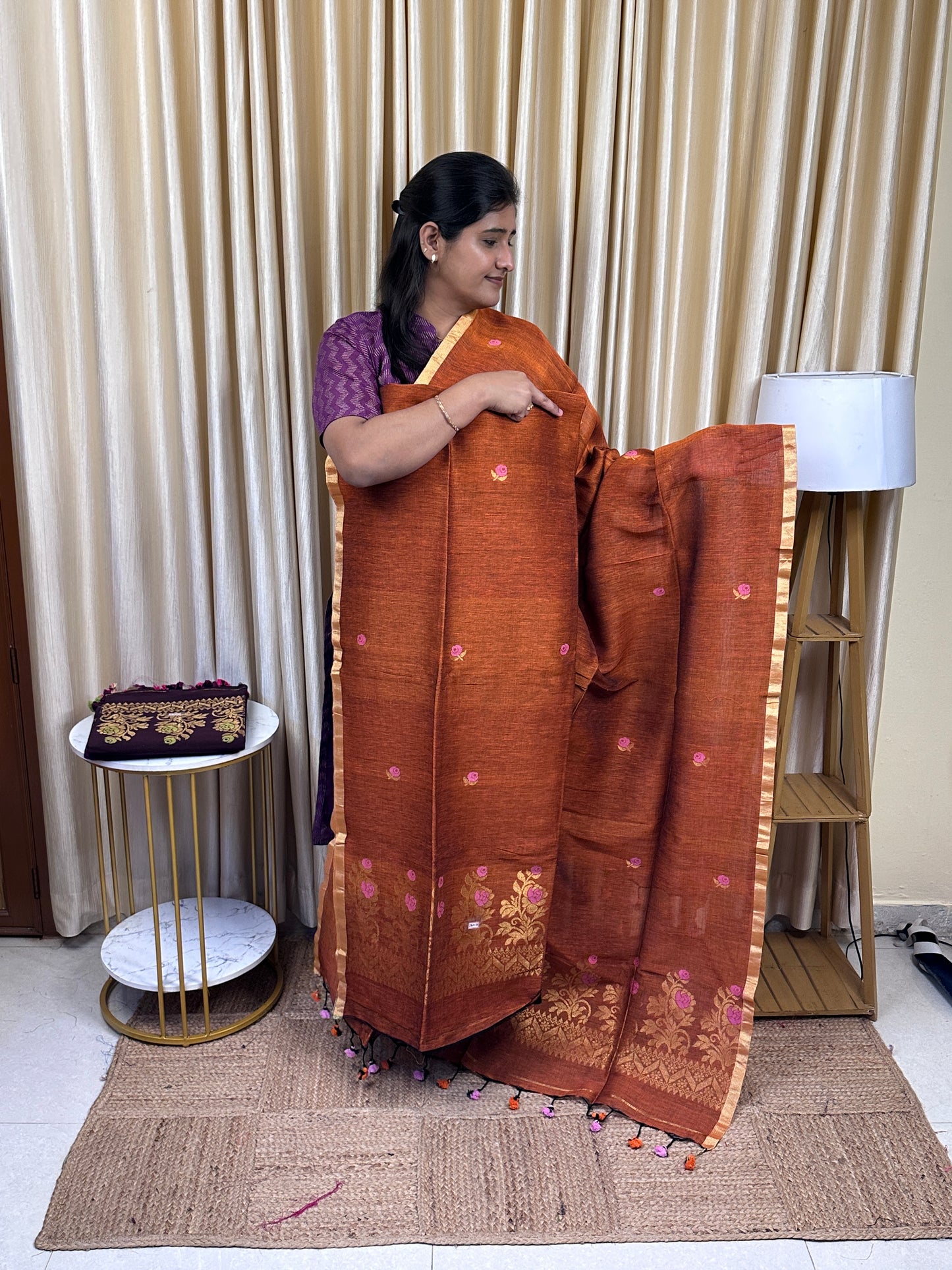 Linen Banarasi Jamdhani handloom JAM13