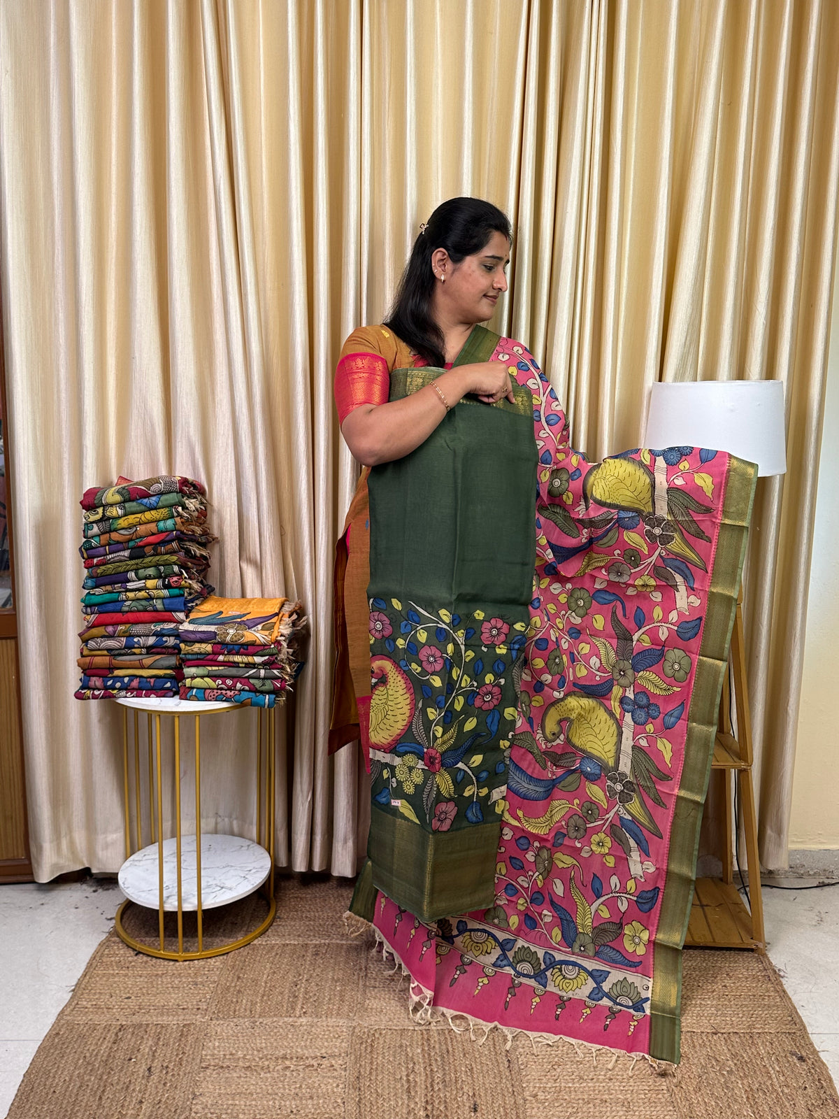 Authentic pen kalamkari kanchi Border  Handsketched dress material - KPK13
