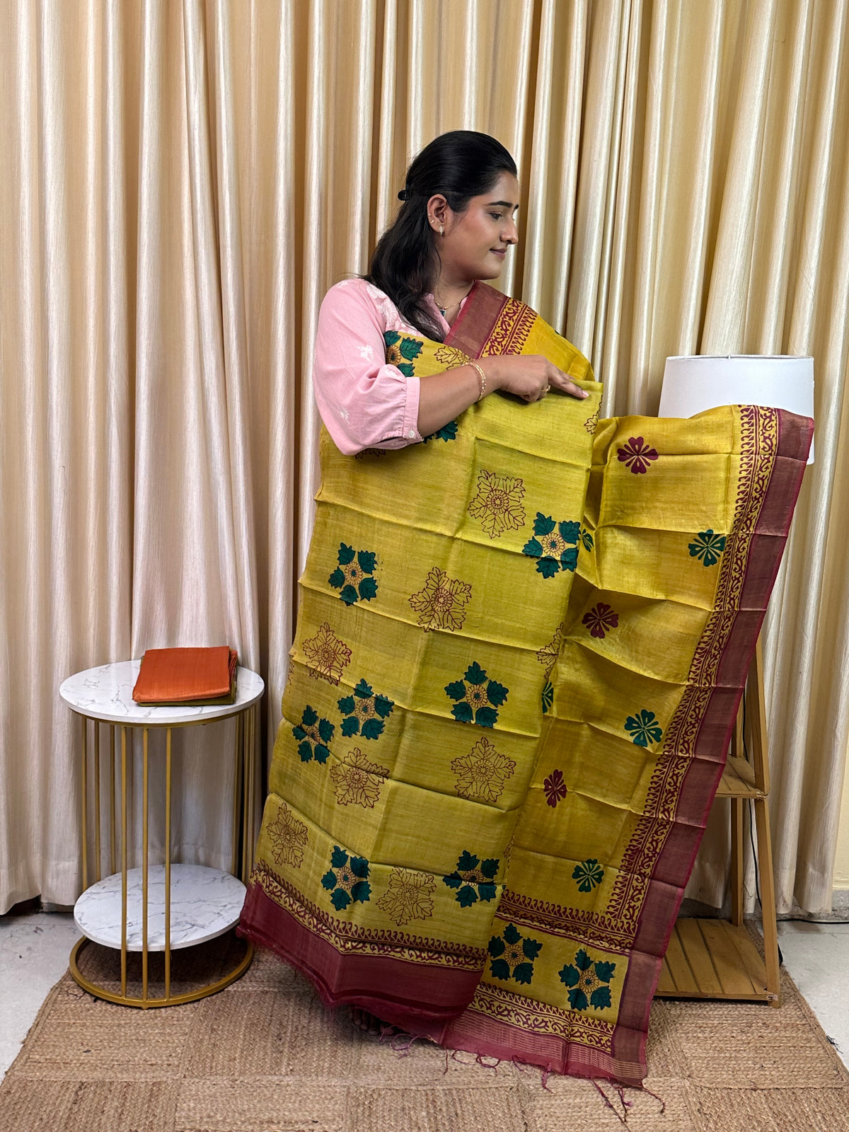 Pure handloom Tussar silk hand block printed dress material-TSB 13