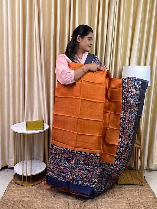 Pure handloom Tussar silk hand block printed dress material-TSB 14