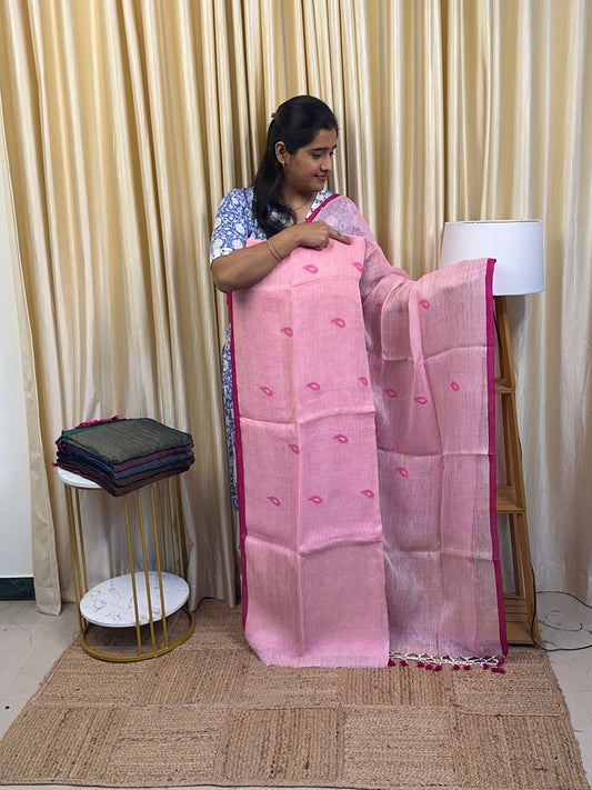 ZARA Linen Jamdhani [handwork ] - pink